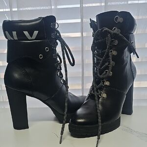 Stylish Black Lace-Up Heeled Boots